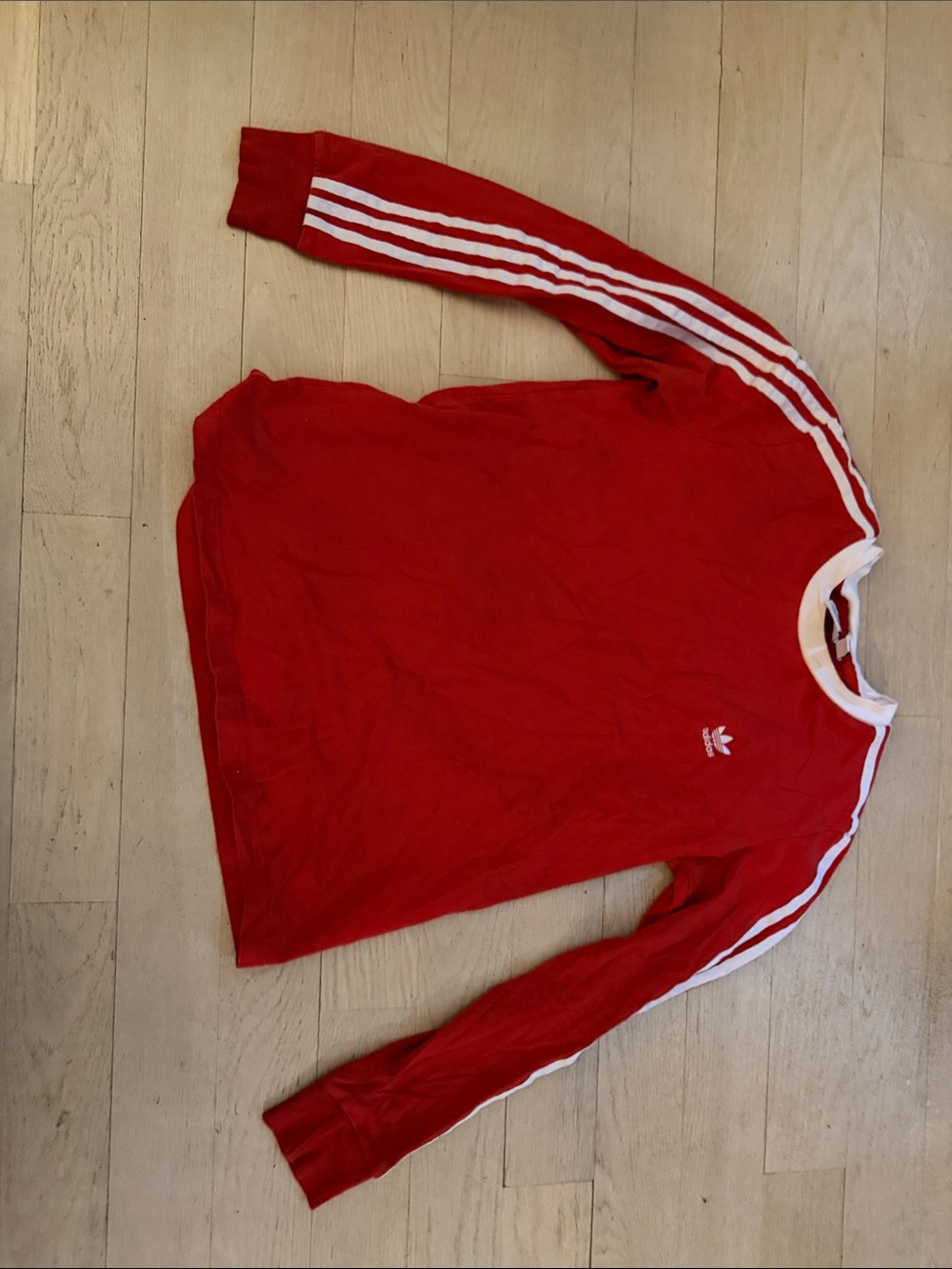adidas Red Long Sleeve Three-Stripe Crew Top